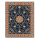 Blue and Teal Navy Blue Persian Medallion Area Rug with Gold Florals