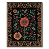 Ornate Gold-Framed Sunflower Floral Rug