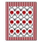 Red Tribal Sunburst Rug with Gingham Check Border