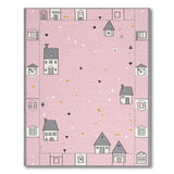 Whimsical Pink Cartoon Houses Area Rug