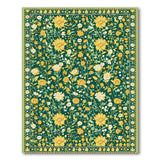 Vintage Yellow Floral Green Area Rug