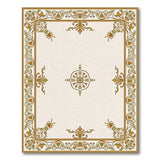 Beige and Neutral Ornate Gold Floral Border Beige Area Rug