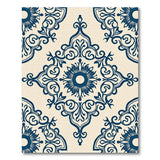 Navy Blue Ornate Floral Damask Rug