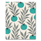 Teal Pumpkin Leaves Pattern Area Rug