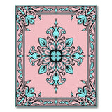 Elegant Pink Teal Floral Medallion Rug