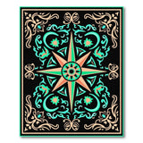 Teal Compass Rose Oriental Area Rug