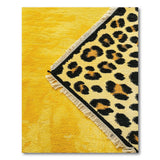 Yellow Leopard Print Shag Rug with Fringe