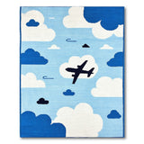 Playful Airplane Clouds Blue Kids Rug