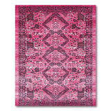 Vibrant Pink Persian Area Rug with Black Geometric Motifs
