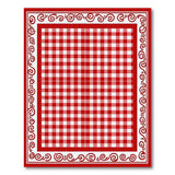 Red Gingham Checkered Area Rug with Swirl Border