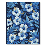 ODIKA Washable Blue Hibiscus Floral Area Rug - Low Pile Non-Slip Carpet