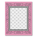 Pink Ornate Framed Gray Damask Area Rug