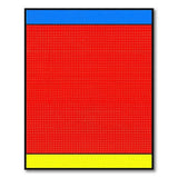 Bold Red Halftone Area Rug with Blue Yellow Borders