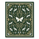 Emerald Green Butterfly Floral Vintage Area Rug