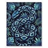 Teal Diamond Snake Coiled in Monstera Leaves Rug