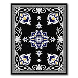 Black Traditional Persian Medallion Rug with Blue Gold Accents