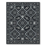 Elegant Black Koi Fish Floral Motif Area Rug