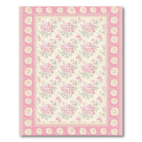 Vintage Pink Floral Area Rug with Daisy Border