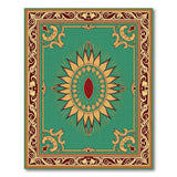 Teal Sun Medallion Area Rug with Gold Baroque Borders