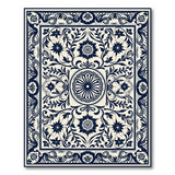 ODIKA Washable Navy Blue Vintage Floral Low Pile Non-Slip Area Rug