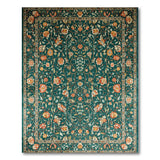 Teal Persian Floral Area Rug with Rust Accents