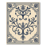 Elegant Navy Floral Vine Beige Area Rug