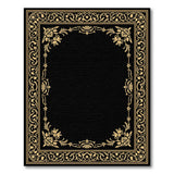 Elegant Gold Filigree Border Black Area Rug