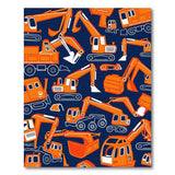 Washable Orange Construction Excavator Kids Playroom Rug
