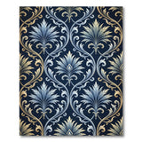 Navy Blue Damask Acanthus Leaf Rug
