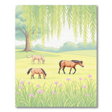 Cartoon Horses Grazing Under Willow Meadow Rug