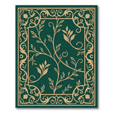 Emerald Green Gold Leaf Ornate Floral Rug