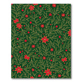 Festive Red Poinsettia Green Leaf Pattern Area Rug