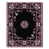 Pink Floral Mandala Rug with Butterfly Border