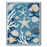 ODIKA Coastal Nautical Shells & Starfish Washable Low Pile Area Rug
