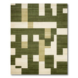 Olive Green Geometric Block Area Rug