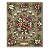 Ornate Pink Rose Wreath Vintage Area Rug