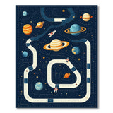 ODIKA Washable Outer Space Kids Rug - Non-Slip Space Track Play Area Rug