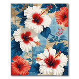 Vibrant Hibiscus Blooms Blue Teal Floral Rug