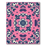 Hot Pink Navy Floral Damask Area Rug