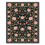 Pink Peony Persian Rug on Black Field