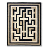 Geometric Maze Black Beige Area Rug