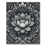 Black White Lotus Mandala Area Rug