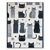 Kids Cartoon Black and White Playful Black Cat Cartoon Area Rug