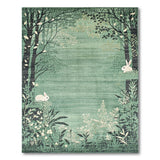 Whimsical Woodland Bunnies Green Area Rug