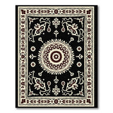 Black Persian Medallion Area Rug with Cream Accents