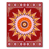 Red Starburst Mandala Rug with Floral Borders