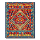 Vibrant Red Blue Geometric Heritage Tribal Rug