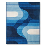Abstract Blue Geometric Wave Area Rug