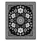Black White Intricate Persian Floral Area Rug