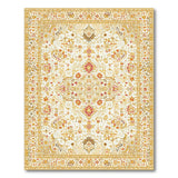 Ivory Traditional Persian Rug with Gold Border Red Florals